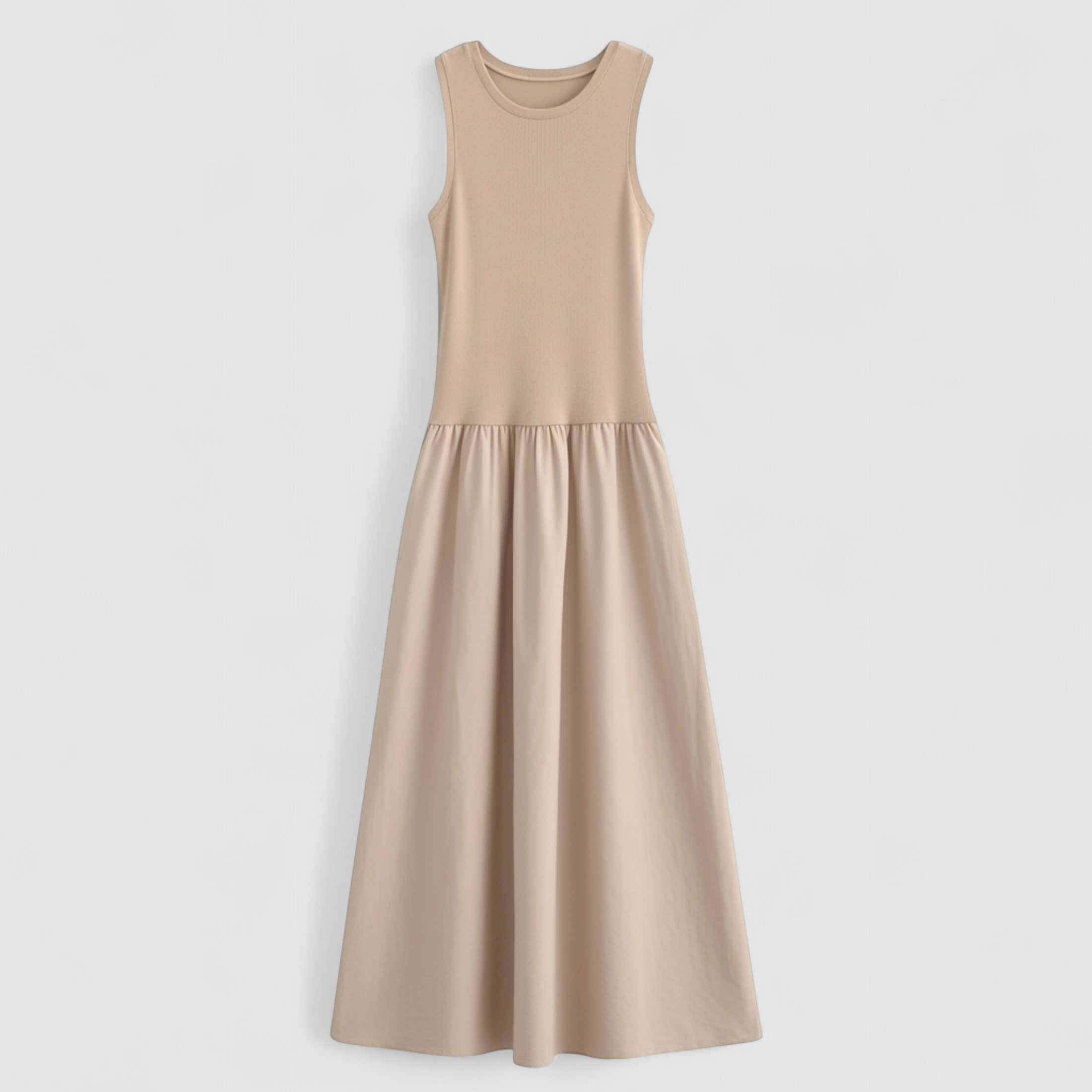 Vestido Diurno Feminino Cinturado de Patrimônio Bege