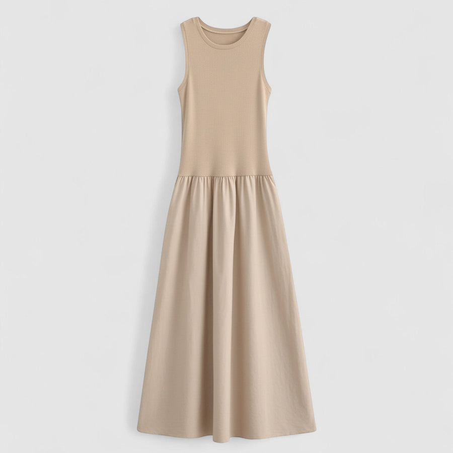 Vestido Diurno Feminino Cinturado de Patrimônio Bege