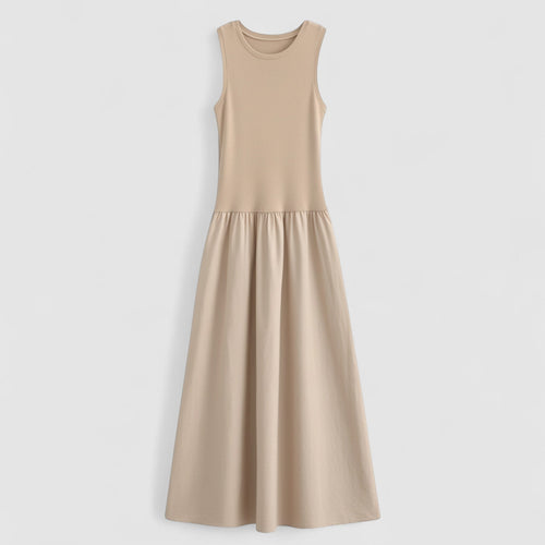 Vestido Diurno Feminino Cinturado de Patrimônio Bege