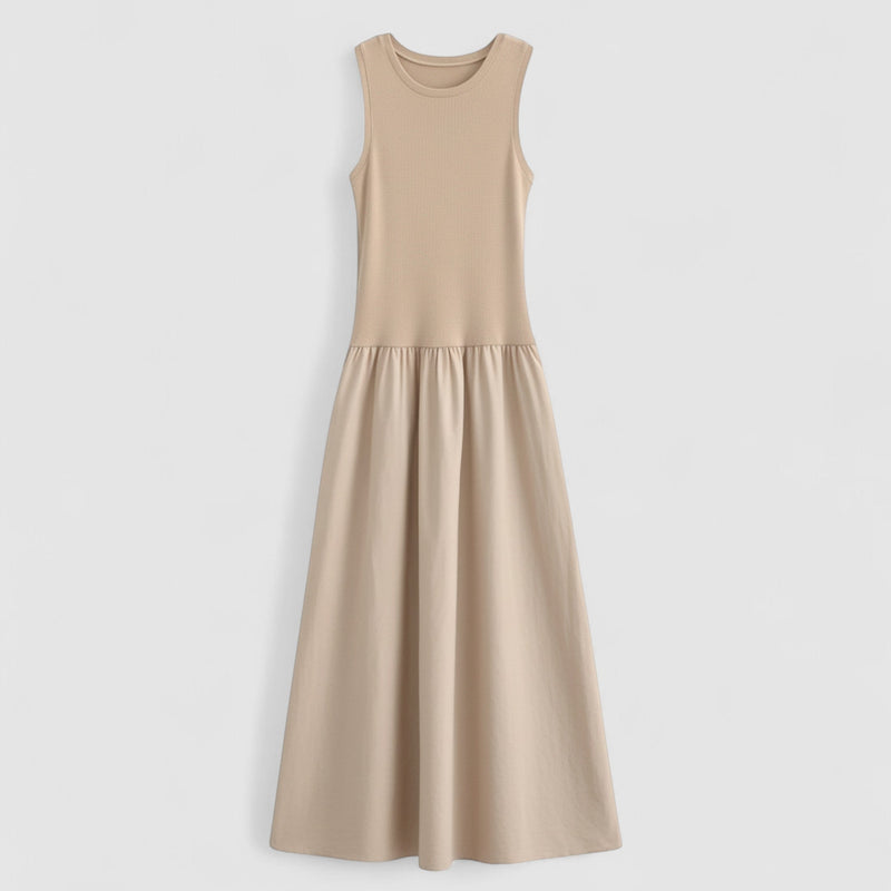 Vestido Diurno Feminino Cinturado de Patrimônio Bege