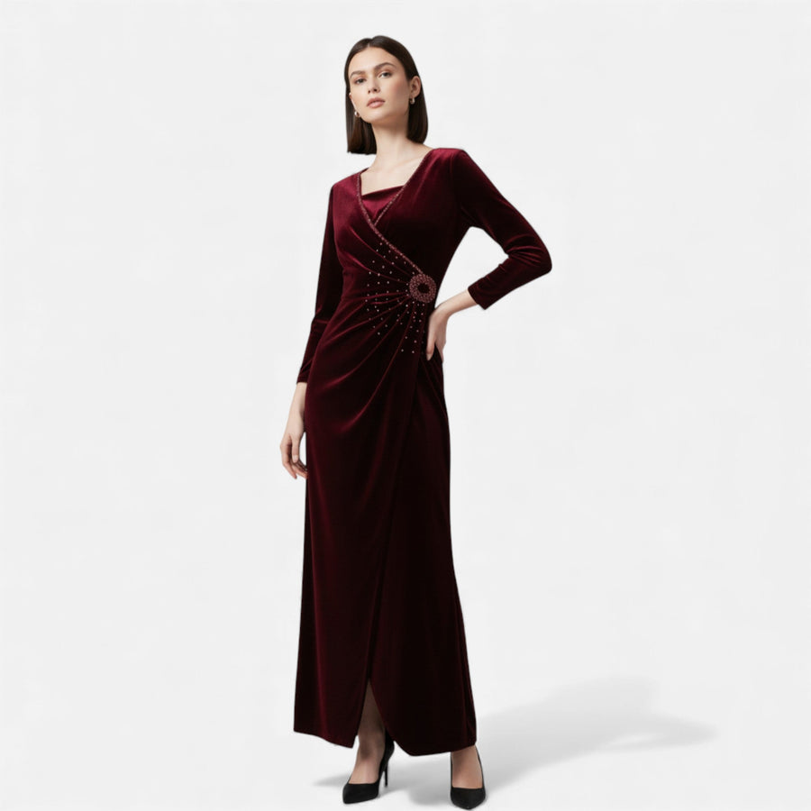 Vestido Envelope de Veludo para Mulheres Burgundy