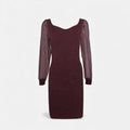 Vestido Justo de Malha com Decote em V e Lantejoulas para Mulheres Bordô