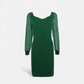 Vestido Justo de Malha com Decote em V e Lantejoulas para Mulheres Verde