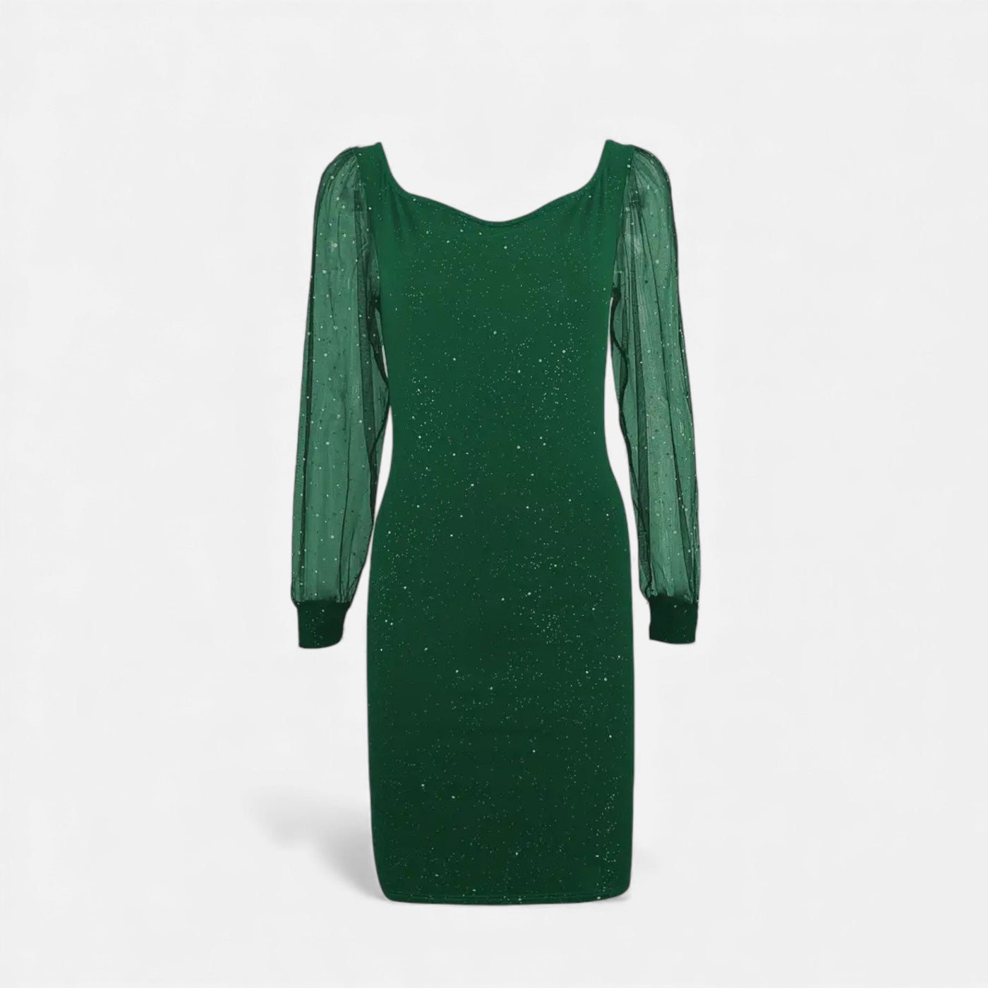 Vestido Justo de Malha com Decote em V e Lantejoulas para Mulheres Verde