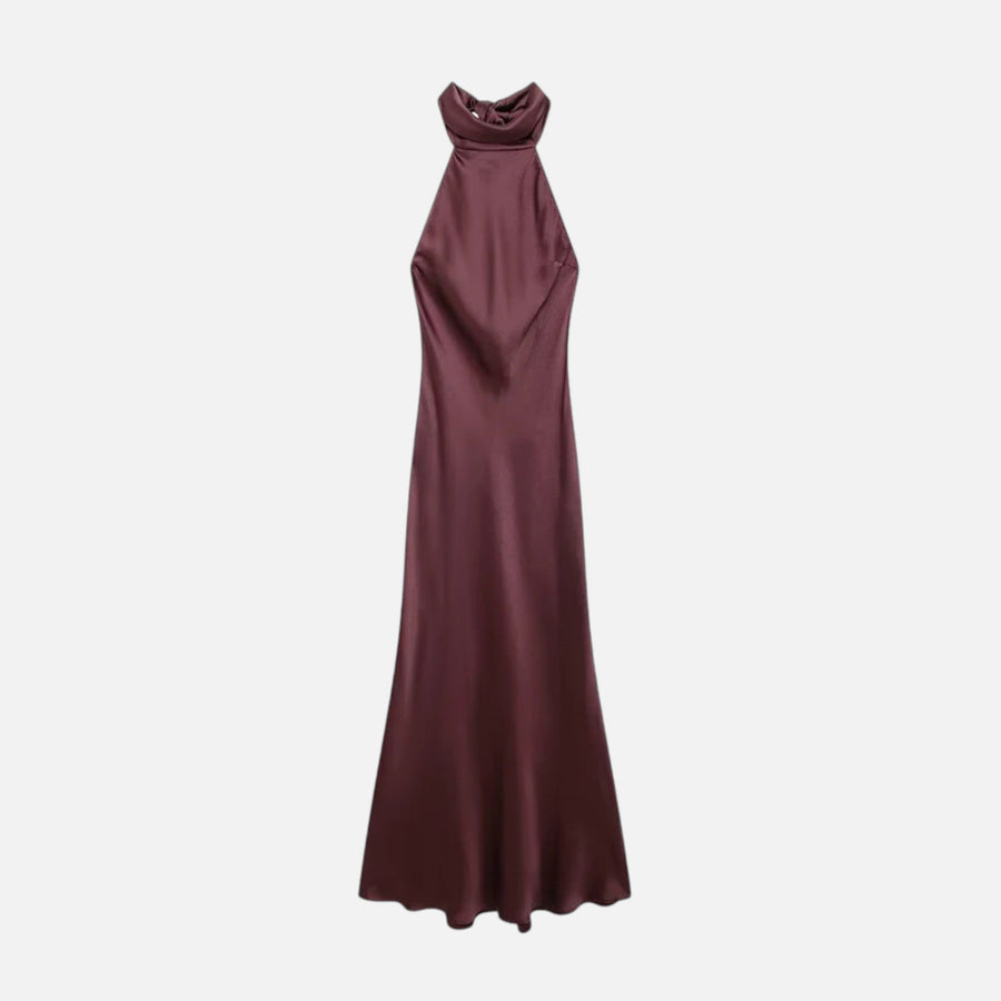 Vestido Longo de Cetim Sem Costas para Mulheres - Elegância e Conforto Bordô