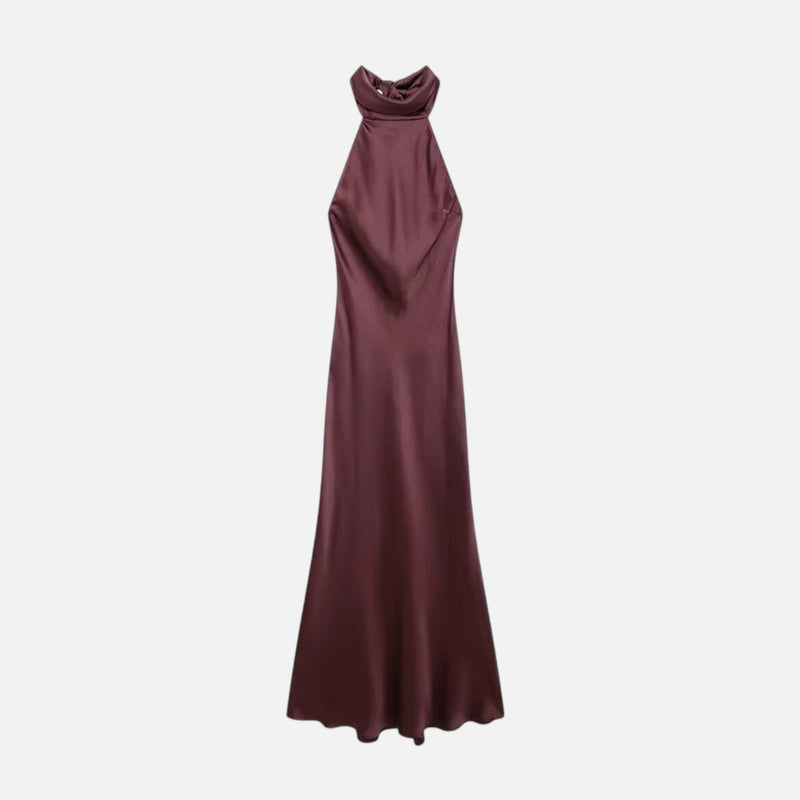 Vestido Longo de Cetim Sem Costas para Mulheres - Elegância e Conforto Bordô