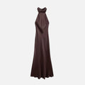 Vestido Longo de Cetim Sem Costas para Mulheres - Elegância e Conforto Café