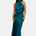 Vestido Longo de Cetim Sem Mangas para Mulheres – Caimento Fluido e Elegância Atemporal Azul Lago