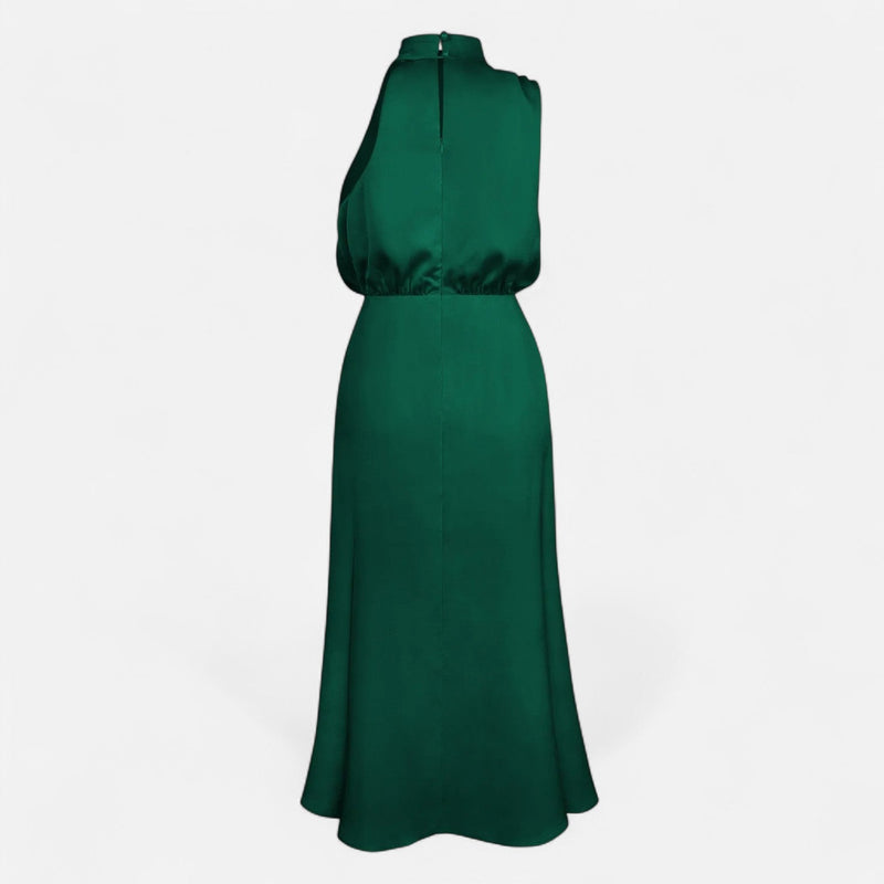 Vestido Longo de Cetim Sem Mangas para Mulheres – Caimento Fluido e Elegância Atemporal