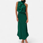 Vestido Longo de Cetim Sem Mangas para Mulheres – Caimento Fluido e Elegância Atemporal