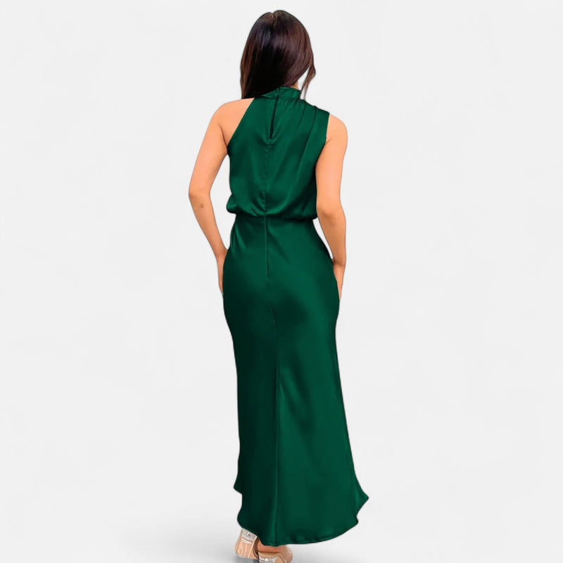 Vestido Longo de Cetim Sem Mangas para Mulheres – Caimento Fluido e Elegância Atemporal