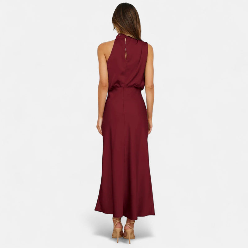 Vestido Longo de Cetim Sem Mangas para Mulheres – Caimento Fluido e Elegância Atemporal