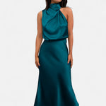 Vestido Longo de Cetim Sem Mangas para Mulheres – Caimento Fluido e Elegância Atemporal