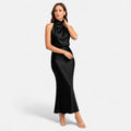 Vestido Longo de Cetim Sem Mangas para Mulheres – Caimento Fluido e Elegância Atemporal