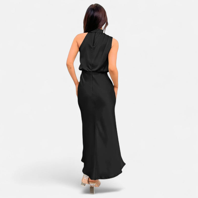 Vestido Longo de Cetim Sem Mangas para Mulheres – Caimento Fluido e Elegância Atemporal