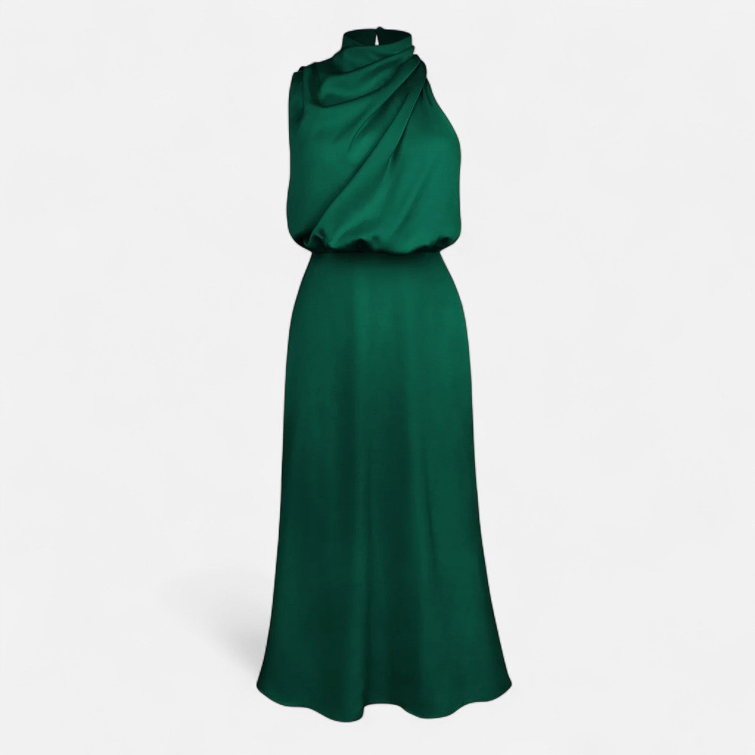Vestido Longo de Cetim Sem Mangas para Mulheres – Caimento Fluido e Elegância Atemporal