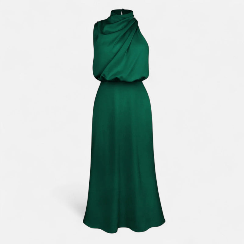Vestido Longo de Cetim Sem Mangas para Mulheres – Caimento Fluido e Elegância Atemporal