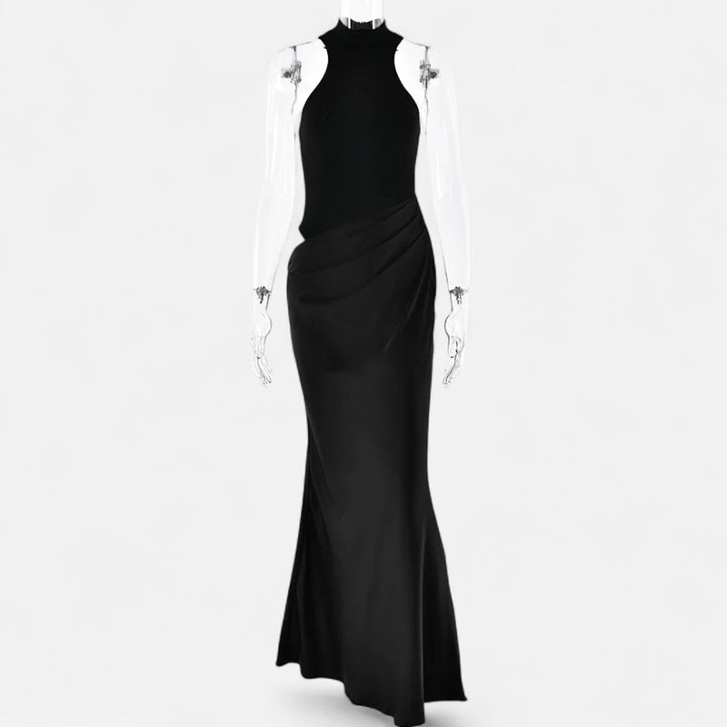 Vestido Maxi de Cetim com Recortes para Mulheres – Fluidez Sedosa e Silhueta Esculpida