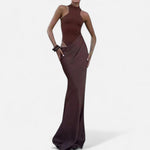 Vestido Maxi de Cetim com Recortes para Mulheres – Fluidez Sedosa e Silhueta Esculpida