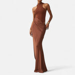 Vestido Maxi de Cetim com Recortes para Mulheres – Fluidez Sedosa e Silhueta Esculpida