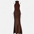 Vestido Maxi de Cetim com Recortes para Mulheres – Fluidez Sedosa e Silhueta Esculpida