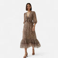 Vestido Midi Estampado Feminino – Elegância de Outono com Decote em V