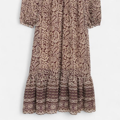 Vestido Midi Estampado Feminino – Elegância de Outono com Decote em V