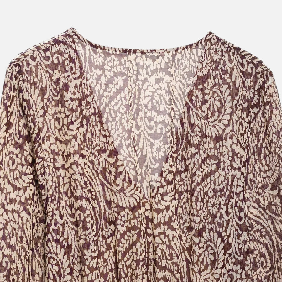 Vestido Midi Estampado Feminino – Elegância de Outono com Decote em V