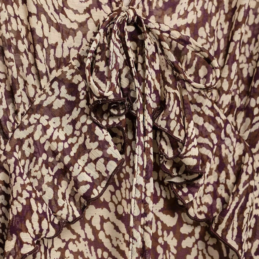 Vestido Midi Estampado Feminino – Elegância de Outono com Decote em V