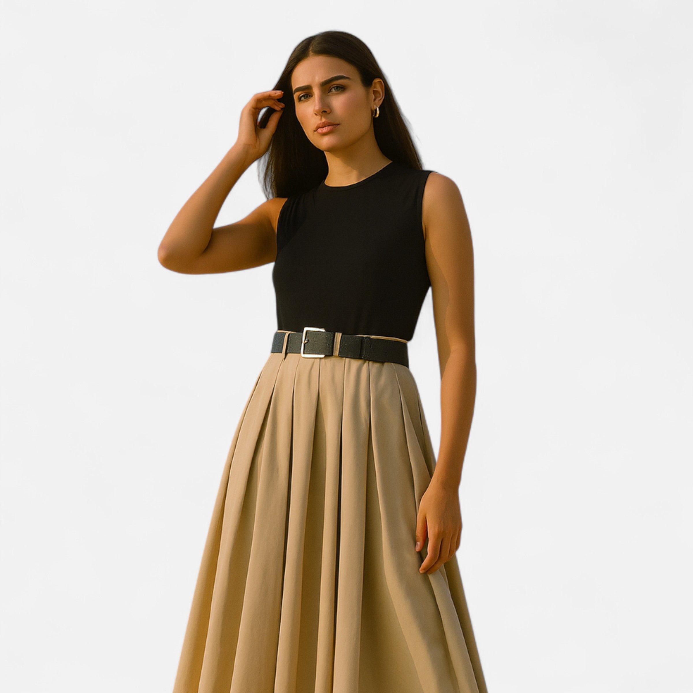 Vestido Midi Plissado em Tricot Feminino