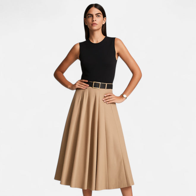 Vestido Midi Plissado em Tricot Feminino