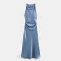 Vestido Midi de Cetim Elegante para Mulheres Azul Céu