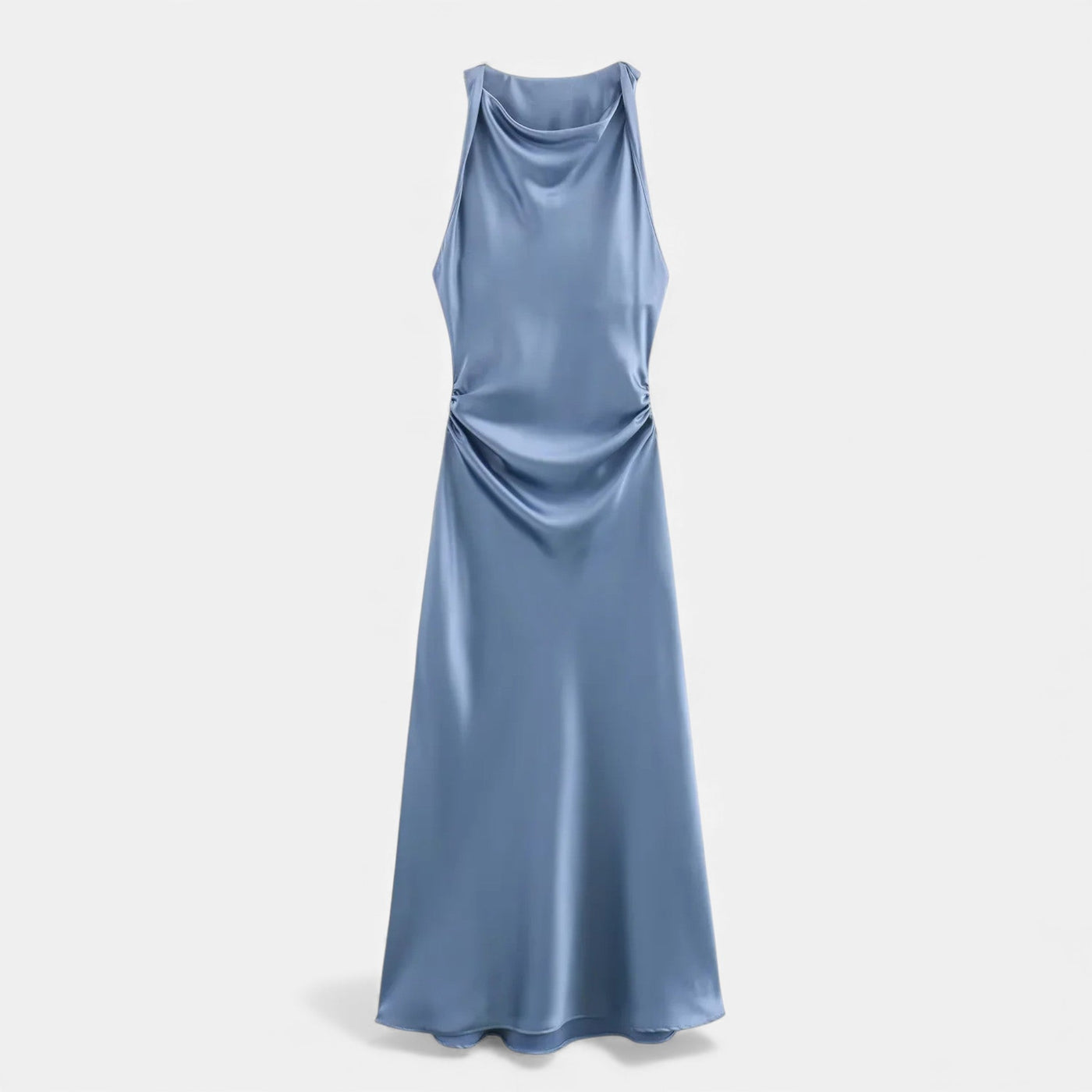 Vestido Midi de Cetim Elegante para Mulheres Azul Céu