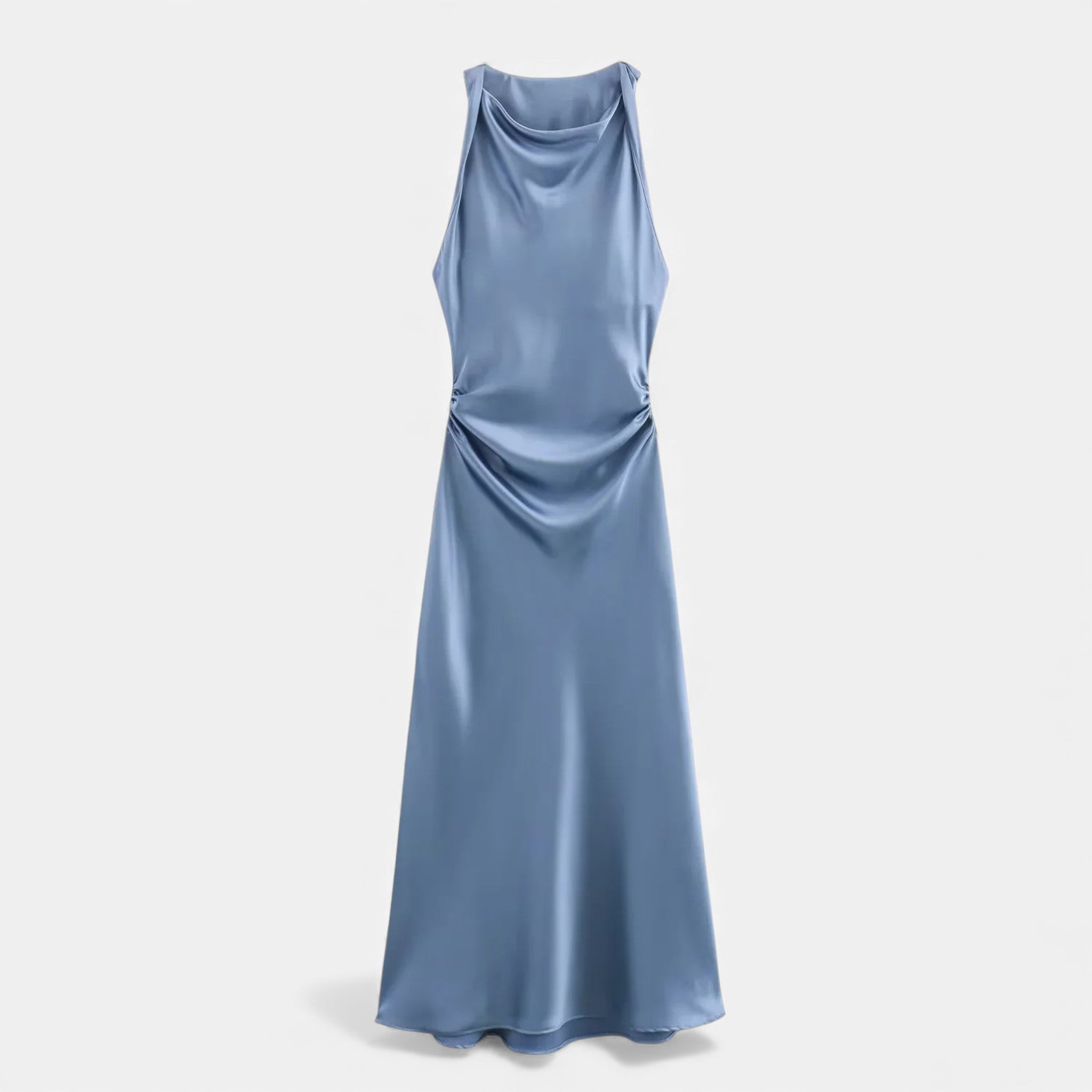 Vestido Midi de Cetim Elegante para Mulheres Azul Céu