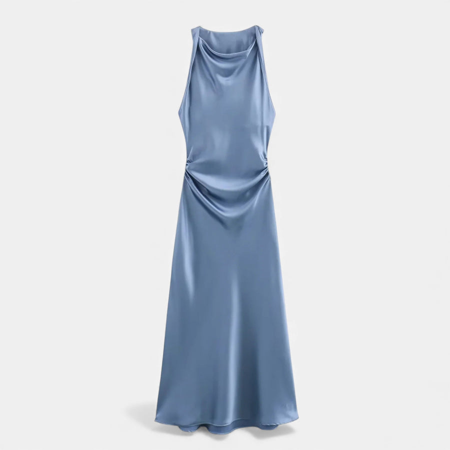 Vestido Midi de Cetim Elegante para Mulheres Azul Céu