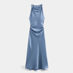 Vestido Midi de Cetim Elegante para Mulheres Azul Céu