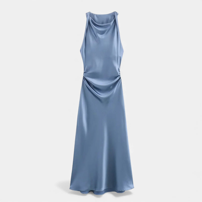 Vestido Midi de Cetim Elegante para Mulheres Azul Céu