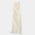 Vestido Midi de Cetim Elegante para Mulheres Bege