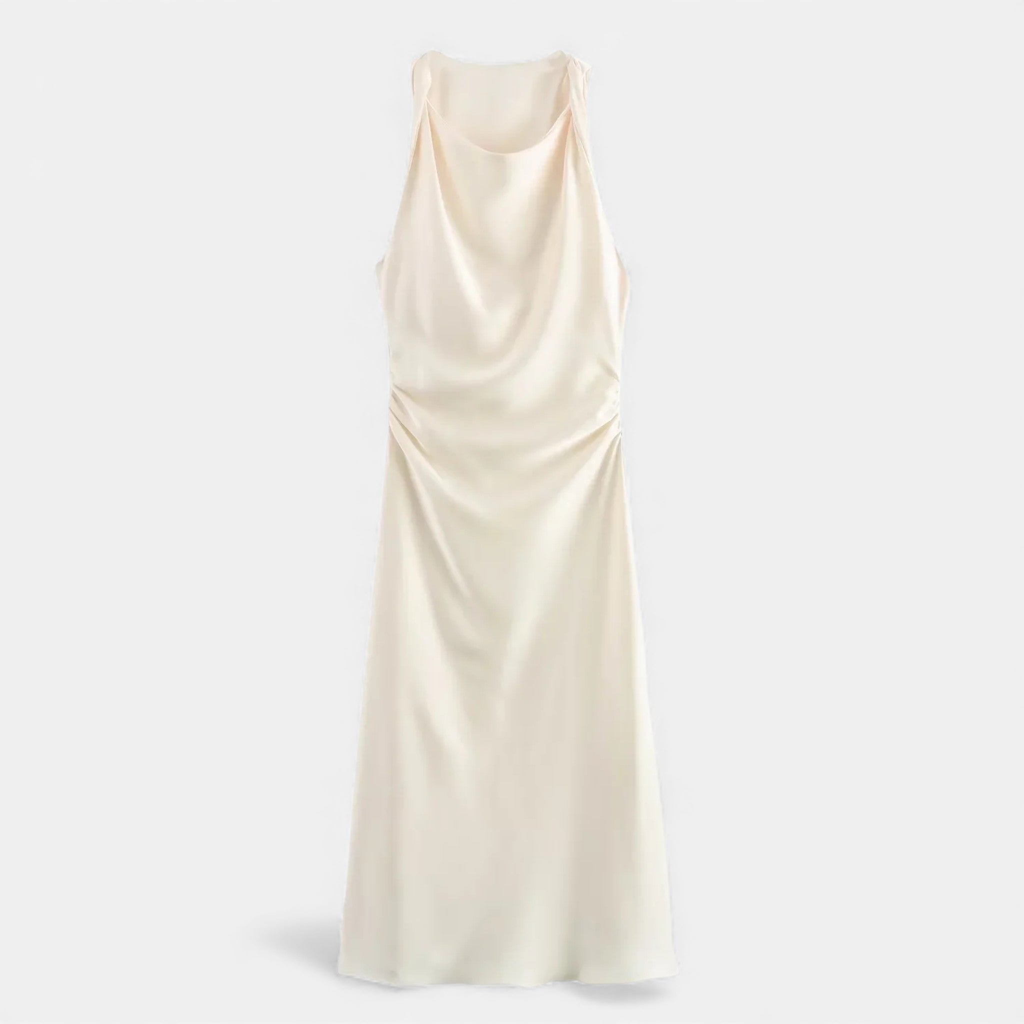 Vestido Midi de Cetim Elegante para Mulheres Bege