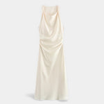 Vestido Midi de Cetim Elegante para Mulheres Bege