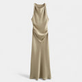Vestido Midi de Cetim Elegante para Mulheres Caqui