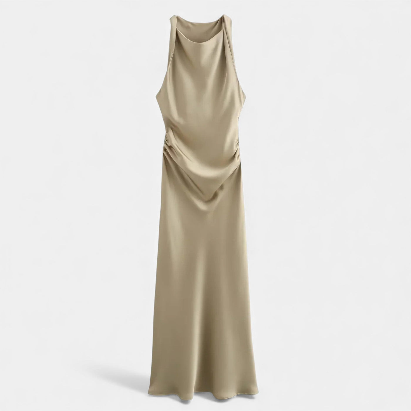 Vestido Midi de Cetim Elegante para Mulheres Caqui
