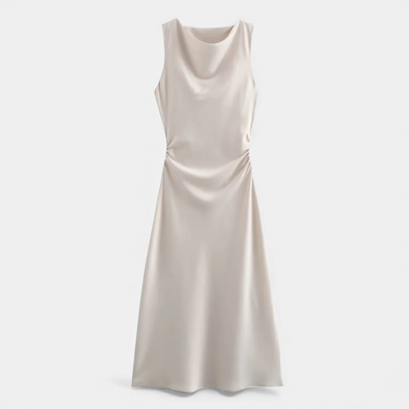 Vestido Midi de Cetim Elegante para Mulheres Champanhe