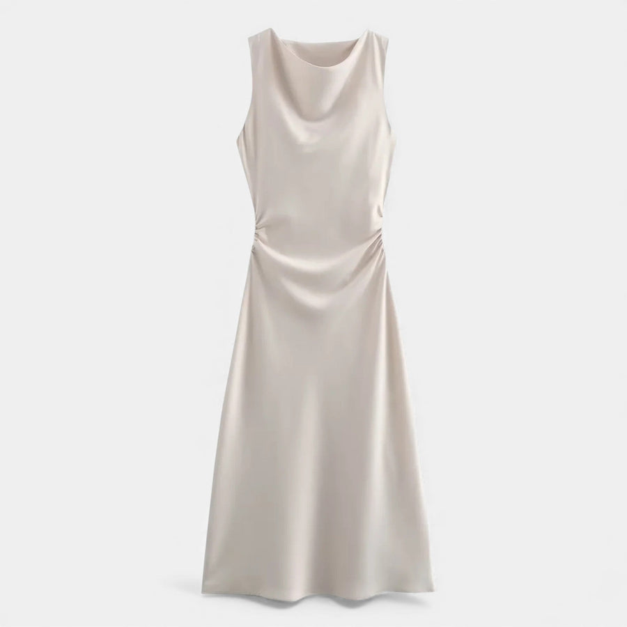 Vestido Midi de Cetim Elegante para Mulheres Champanhe