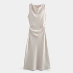 Vestido Midi de Cetim Elegante para Mulheres Champanhe