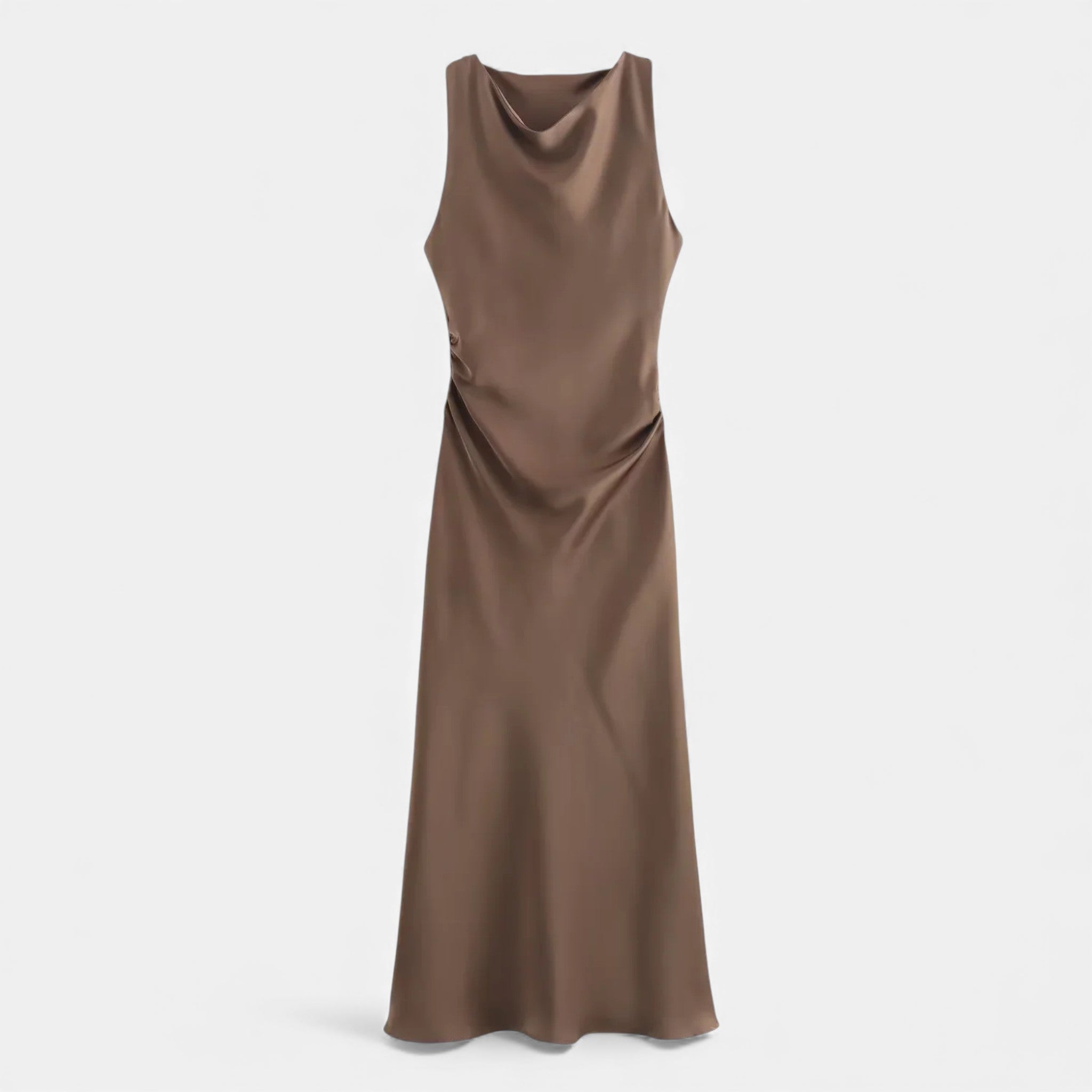 Vestido Midi de Cetim Elegante para Mulheres Marrom