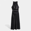 Vestido Midi de Cetim Elegante para Mulheres Preto