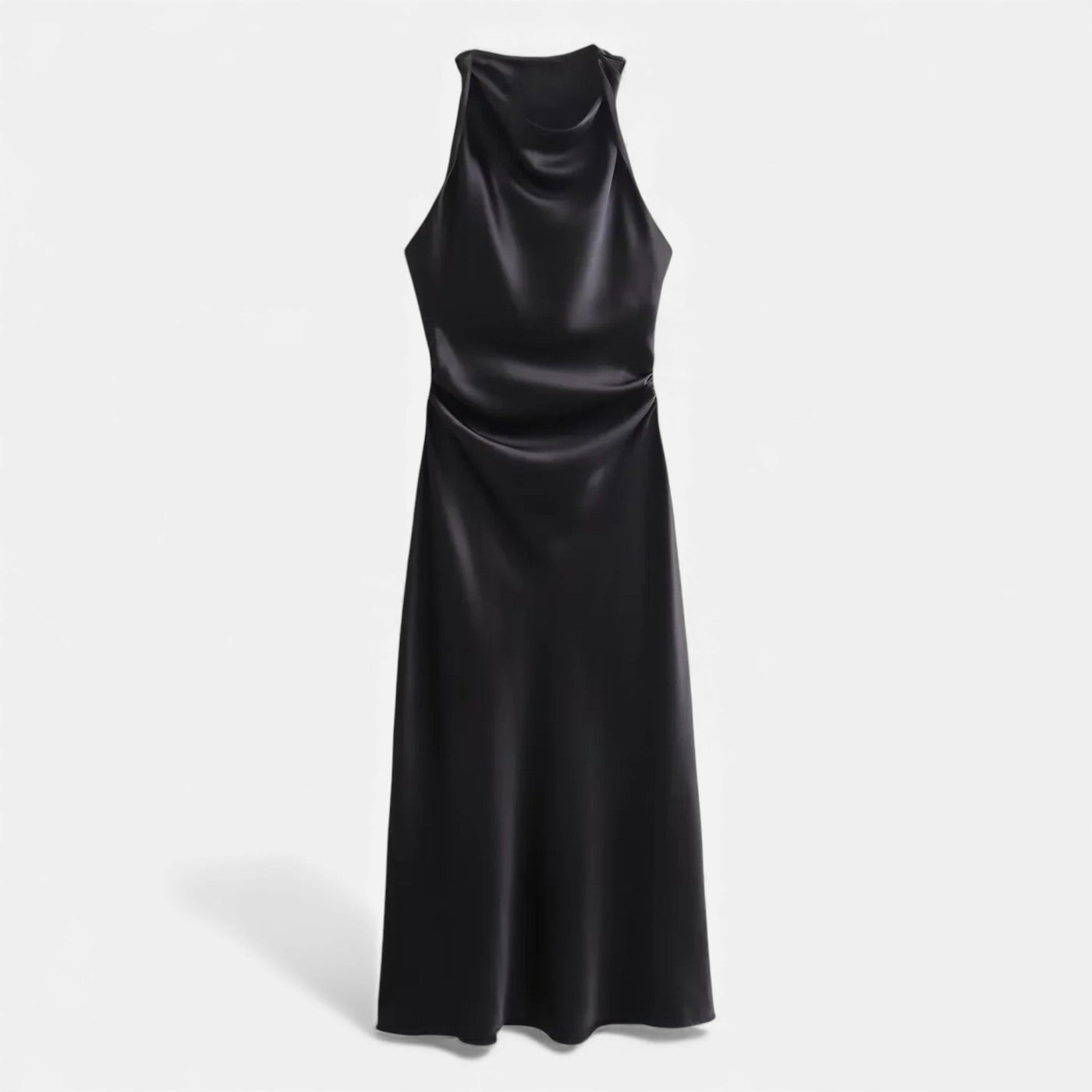 Vestido Midi de Cetim Elegante para Mulheres Preto