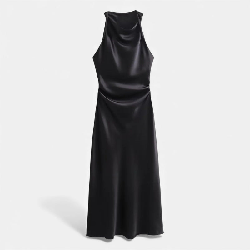 Vestido Midi de Cetim Elegante para Mulheres Preto