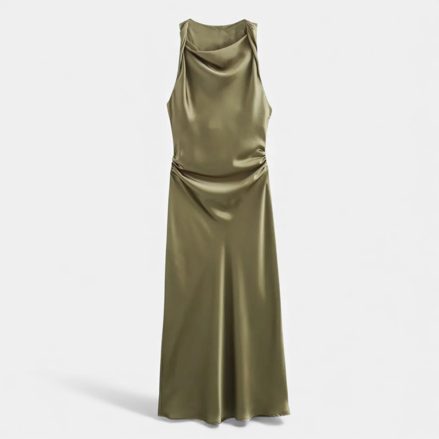 Vestido Midi de Cetim Elegante para Mulheres Verde Oliva